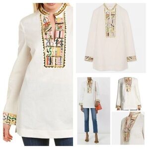 TORY BURCH Mandarin Embellished LS TORY TUNIC Size 0 New with Tags $450